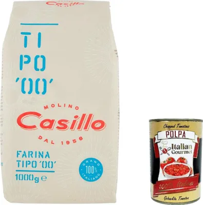 Produktbild von 4x Selezione Casillo Farina per Pizza Tipo '00', Weizenmeh Pizza Napoli Pizzamehl Pizza Mehl 1kg + Italian Gourmet polpa 400g