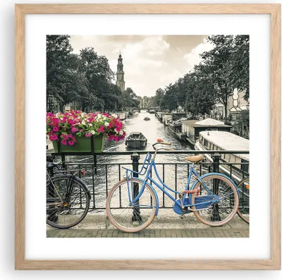 Produktbild von Gerahmtes Poster - Rahmen in heller Eiche - Amsterdam Fahrräder Brücke - 40x40 cm - Wand Bild - Wanddeko - Wandbilder - Kunstposter - Wandposter - Bilderrahmen - Bilder - Kunstdruck - P2NAC40x40-4503