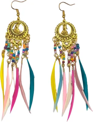 Produktbild von Bunte Boho Traumfänger Ohrringe mit Federn