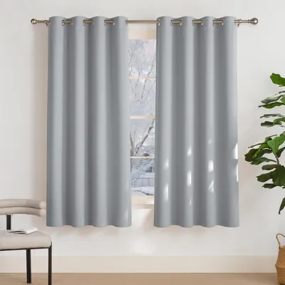 Image de Rideaux occultants pour chambre à coucher, thermiques, dimensions 175 cm de hauteur x 140 cm de largeur (lot de 2), couleur gris argenté
