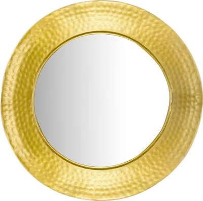 Produktbild von Wandspiegel 60 cm Metall Design Hängespiegel Gold, Eisen Dekospiegel Rund mit Rahmen Hammerschlag, Spiegel Wand Groß, Flurspiegel Garderobenspiegel Modern