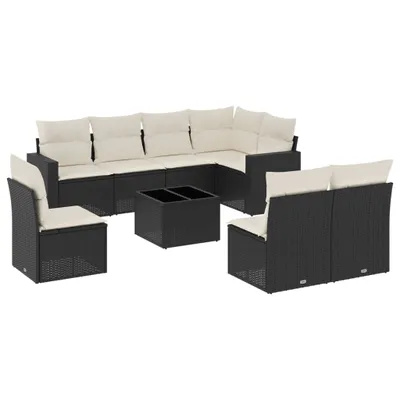 Produktbild von vidaXL 9-tlg. Garten-Sofagarnitur mit Kissen Schwarz Poly Rattan