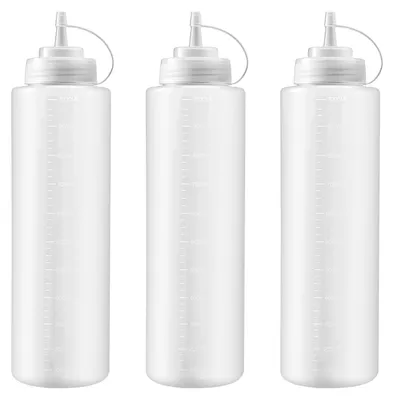 Produktbild von Quetschflaschen - 3 Stück BPA-freie Squeeze-Flaschen mit Skala und Drehverschluss - für Soßen und Öle - 1000 ml