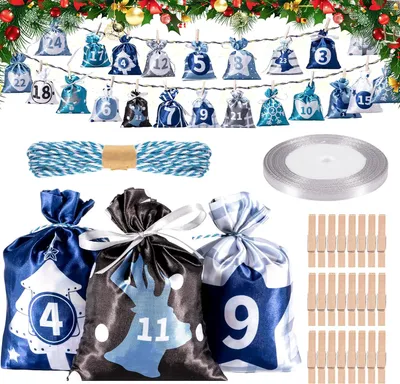 Produktbild von Adventskalender zum Selbstbefüllen – 24 Stoff-Weihnachtsbeutel zum Selbstbefüllen – Weihnachtsüberraschungen – Weihnachtsgeschenkbeutel