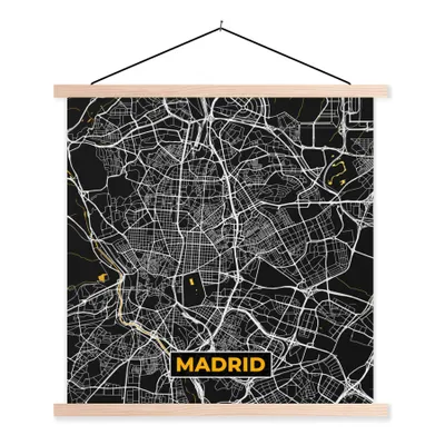 Produktbild von MuchoWow® Textilposter Madrid - Gold - Stadtplan - Karte 120x120 cm mit holzfarbenen Rahmen - Textil-Poster