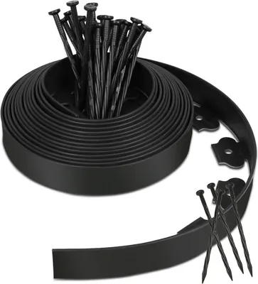 Image de Jopassy Bordure de pelouse flexible en plastique 20m x 5cm avec 60 ancrages pour l'ancrage Bordures de parterres Noir