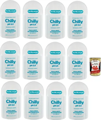 Produktbild von Chilly, Intimreiniger pH 3,5, Gleichgewicht für die Intimabwehr, mit Anti-Odor, Formel mit saurem pH-Wert zur Stimulierung, 12x 200ml + Italian Gourmet polpa 400g