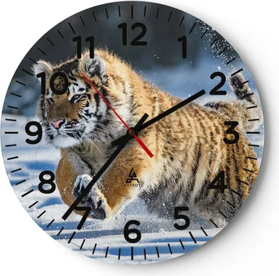 Produktbild von Wanduhr - Rund - Glasuhr - tiger tier - 30x30cm - Schleichendes Uhrwerk - Lautlos - zum Aufhängen bereit - Dekoration Modern - Wanddekoration aus Glas - C4AR30x30-3928