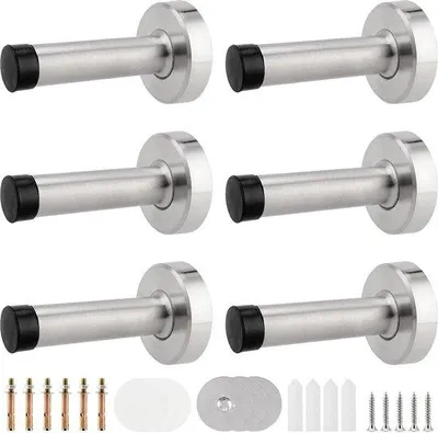Productafbeelding van 80 mm roestvrijstalen deurstopper met rubberen dopjes, zilverkleurig, voor wandmontage