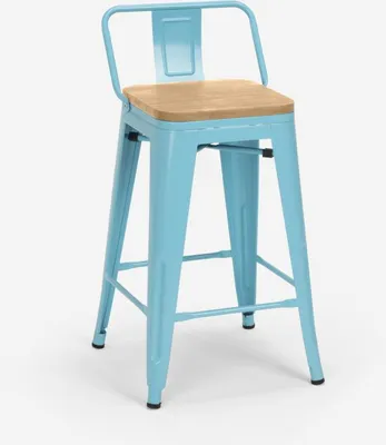 Produktbild von Hoher hocker industrie design küche bar barhocker Steel Wood Top Light - Hellblau