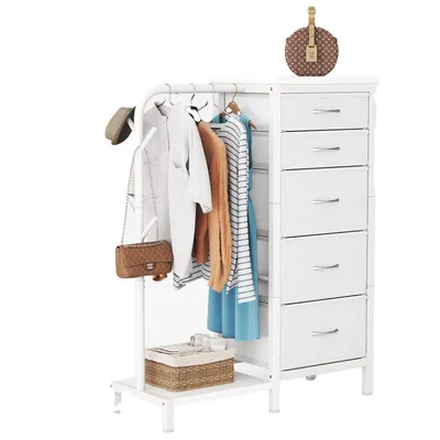 Produktbild von Standgarderobe Garderobenständer Kleiderständer Garderobe mit 5 Stoff Schubladen, Kommodeschrank mit Kleiderstange