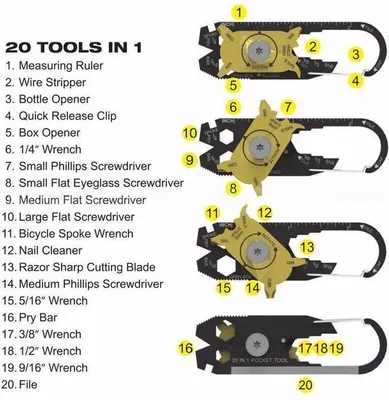 Image de Jumadas – "Porte-clés multifonction 20 en 1 : un gadget de survie pratique pour les aventuriers " – Porte-clés avec 20 outils utiles – Des outils toujours à portée de main