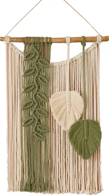 Produktbild von Blätter-Makramee-Wandbehang, Boho-Deko, schicker Blatt-Wandteppich, handgefertigter Wandteppich, böhmischer Wandbehang für Wohnzimmer, Hochzeitsdekor, r (grün)