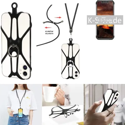 Produktbild von K-S-Trade 3in1 Handykette Handyband Handykordel Halsband Smartphone-Ring Handy-Ring kompatibel mit Huawei Y6 (2018) Fingerhalterung Handyring