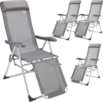 Image de CASARIA® Lot de 4x Chaises de Jardin Pliantes en Aluminium avec Repose-pieds – Dossier Réglable 6 Positions avec Accoudoirs, Chaises Extérieur pour Terrasse, Camping, Plage & Piscine