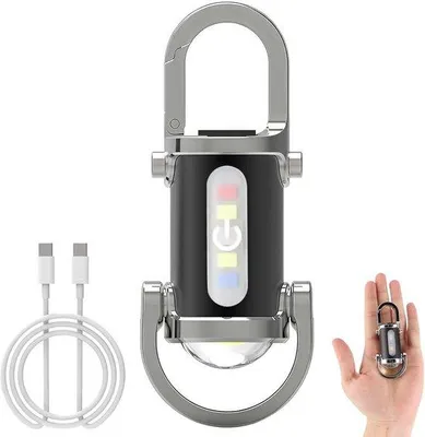 Obrázok produktu pre Mini svietidlo s príveskom na kľúče, vodotesné, superjasné LED svietidlo s výkonom 1200 lm, 8 režimov pre kempovanie, turistiku a núdzové situácie, strieborné a čierne.