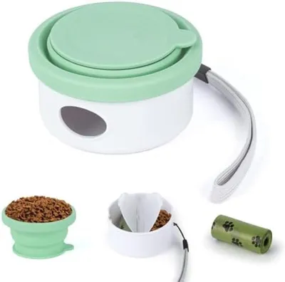 Produktbild von PromoHome® Faltbare 3-in-1 Hunde-Reiseschale – Silikon Futter- und Wassernapf mit Aufbewahrungstasche