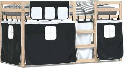 Produktbild von Maison Exclusive - Etagenbett mit Vorhängen Weiß Schwarz 90x200 cm Kiefernholz