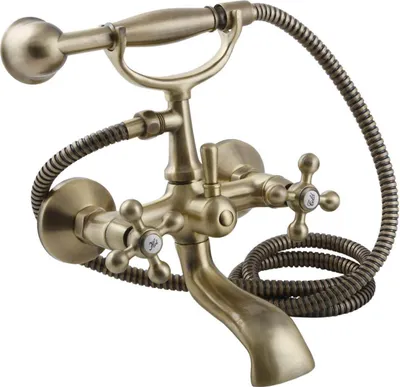 Produktbild von Stilo Wand-Badewannenarmatur mit Duschset, Farbe Messing antik