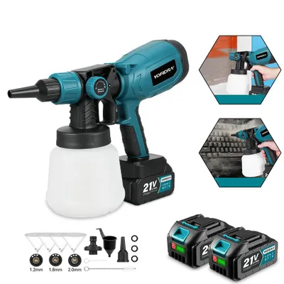 Produktbild von Farbsprühsystem 1000ML HVLP Farbsprühgerät mit 3 Düsen und 2 Akkus Elektrische Spritzpistole für Wandfarbe, Gartenzaun, Wände