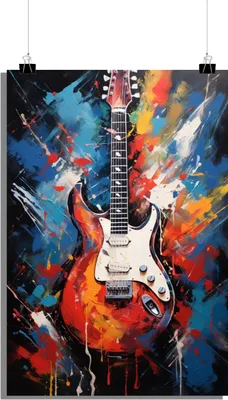 Produktbild von Gitarrenposter - Musikposter - Abstraktes Poster - Aquarell Poster - Farbenfrohes Kunstposter - 61x91cm - Perfekt zum Einrahmen
