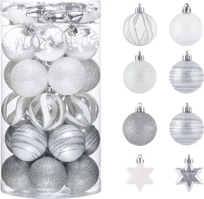 Produktbild von 35er Set Transparente Weihnachtskugeln 5cm Silber Weiß - Victor's Workshop