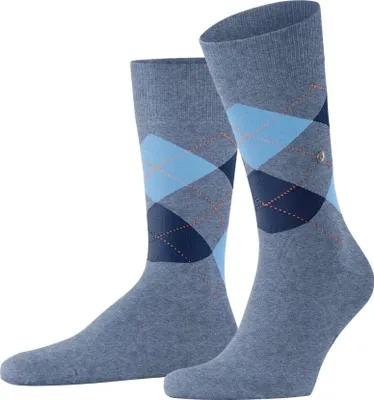 Produktbild von Burlington Herren Socken - King, Baumwolle, Rautenmuster, Logoemblem Blaugrau/Dunkelblau/Hellblau 40-46