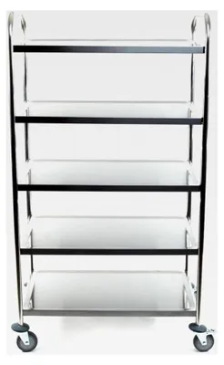 Produktbild von Edelstahl Servierwagen mit Rollen - 5 Etagen - Maximale Tragfähigkeit 70 kg - 86 x 53 x 154,5 cm - Transportwagen, Küchenwagen, Abräumwagen