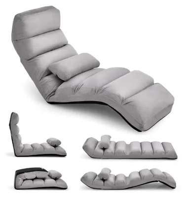 Produktbild von Klappbare Relaxliege, Bodenstuhl mit verstellbarer Rückenlehne, Bodenliege mit Schlaffunktion, Bodensofa, Bodensessel für Gaming, Schlafen, Lesen, Grau