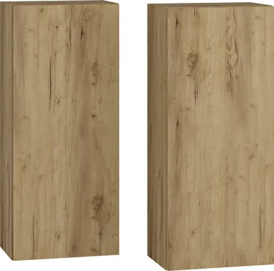 Two tall, rectangular cabinets with a wood grain texture are shown side-by-side against a white background.