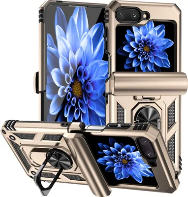 Produktbild von Hülle für Samsung Galaxy Z Flip 5 mit Scharnierschutz und Ringhalter Ständer Dual Layer Schutzhülle Gold