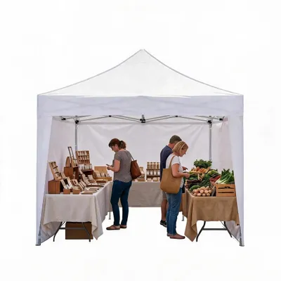 Produktbild von Faltpavillon 3x3 m - Pop Up Gartenzelt - Wasserdichtes 600D Oxford - Ein-Person-Schnellaufbau - Höhenverstellbar - Mit Rolltasche und Sandsäcken - Für 5–8 Personen - Weiß