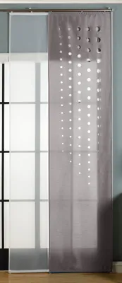 Produktbild von 2er-Pack Schiebegardine Flächenvorhang, Toledo Grau , 245x60 cm (HxB)  Lasercut Wildseide Optik Voile inkl. Paneelwagen und Beschwerungsstangen, 1656100