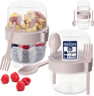Produktbild von Orion | Joghurtbecher Mit Löffel - 2 Stück - 370 ml - Lunchbox - BPA-Frei - Müslibecher To Go