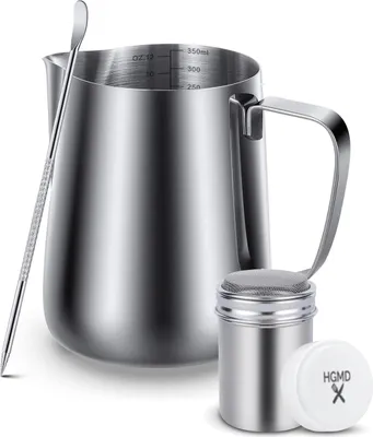 Produktbild von HGMD Milchkännchen 350ml - Milchschaumkännchen - Milchkrug - Milchkännchen - Milchkännchen - Inklusive Art Pen & Strooipotje - Latte Art - Edelstahl