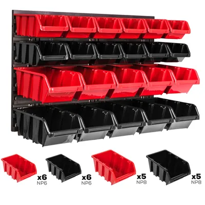 Produktbild von Lagersystem Wandregal 576 x 390 mm | 20 stck. Box | Stapelboxen Schüttenregal Sichtlagerkästen | Extra Starke Wandplatten | Regal Erweiterbar | Werkstattregal Lagerregal Werkstattwandregal Steckregal
