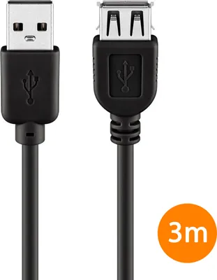 Produktbild von ORSEM USB Verlängerungskabel Hi-Speed 2.0 Datenkabel 480Mbit/s USB-Kabel A-Stecker zu A-Buchse Handy Ladekabel USB Flash Verlängerung Kabel Schwarz 3m