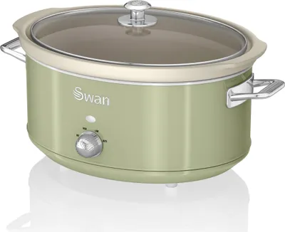 Image de SWAN SF17031GNEU Retro Slow Cooker 6,5L, Céramique antiadhésive sans PFOA ni PTFE, Vintage Green