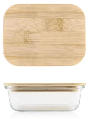 Image de Omgoods - Récipient de conservation en verre avec couvercle en bambou, 370 ml