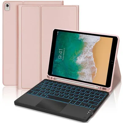 Image de Coque Clavier pour iPad Air 3 10,5 Pouces / iPad Pro 10,5 Pouces, CuirPolyuréthaneRose avec Clavier Rétroéclairé
