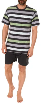 Produktbild von Lässiger Herren Shorty Pyjama kurzarm Schlafanzug in Streifenoptik - 191 105 90 516 ; grau , 52