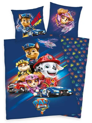 Produktbild von Paw Patrol Movie Bettwäsche 135x200 cm & 80x80 cm – Kinderbettwäsche mit Chase, Marshall & Skye – Baumwolle, Wendemotiv,  – Perfekt für Jungen & Mädchen