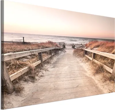 Produktbild von LUMASOUL Leinwand Bilder 90x60 cm, Leinwandbild Strand Motiv, Wandbilder Holzrahmen und Webstuhl Wohnzimmer und Schlafzimmer, 1 teilig