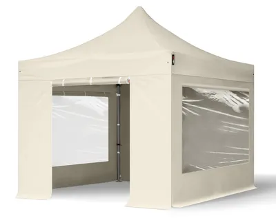 Obrázek produktu pro Nůžkový stan 3x3 m, ocel, vč. 4 bočnic krémová