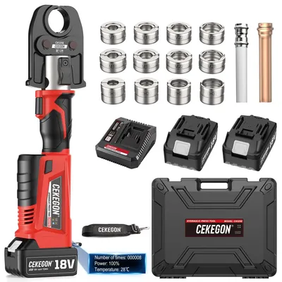 Zdjęcie produktu dla Hydrauliczne obcęgowe zaciskarki, 18 V, zestaw do zaciskania rur z 12 wymiennymi matrycami zaciskowymi