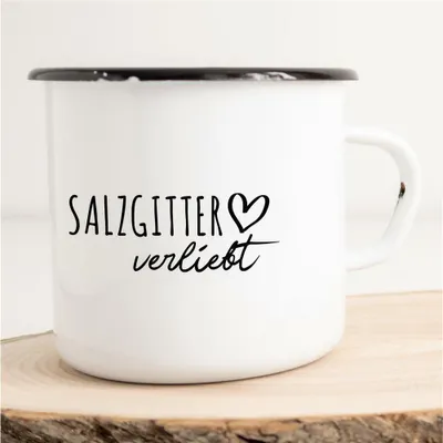 Produktbild von Huuraa Emaille Tasse Salzgitter  Geschenk Kaffeebecher Vintage 300ml Salzgitter  Präsent