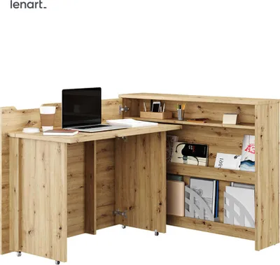 Immagine prodotto di Scrivania pieghevole Lenart WORK CONCEPT CW-01L (Sinistra) ROVERE ARTIGIANALE Scrivania per computer allungabile su rotelle, scaffali, scrivania per ufficio, scrivania angolare, scrivania indipendente