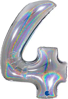Produktbild von Riesenzahl Folienballon 40"/102cm | Holo Silber Zahl: 4