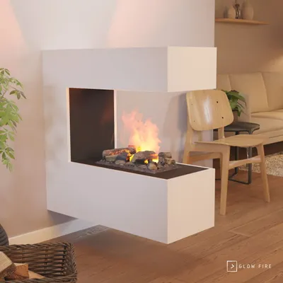 Produktbild von GLOW FIRE Elektrokamin 'Schiller Wall' | Wasserdampf Kamin mit OMC 400 inkl. Holz in weiß als Raumteiler | HxBxT: 90x90x37 cm