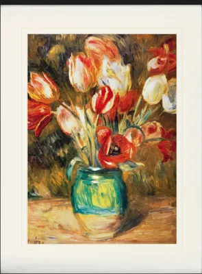 Produktbild von Pierre Auguste Renoir Gerahmtes Bild Mit Edlem Passepartout | Wand-Bilder | Im Bilderrahmen - Tulpen In Einer Vase (80 x 60 cm)